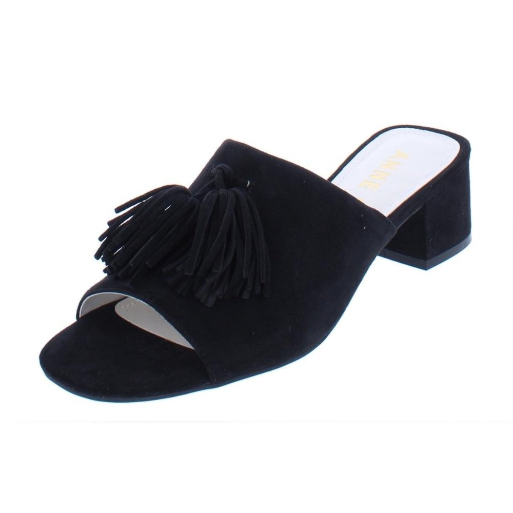 Anne Klein Salome suede tassel mule slide block heel
